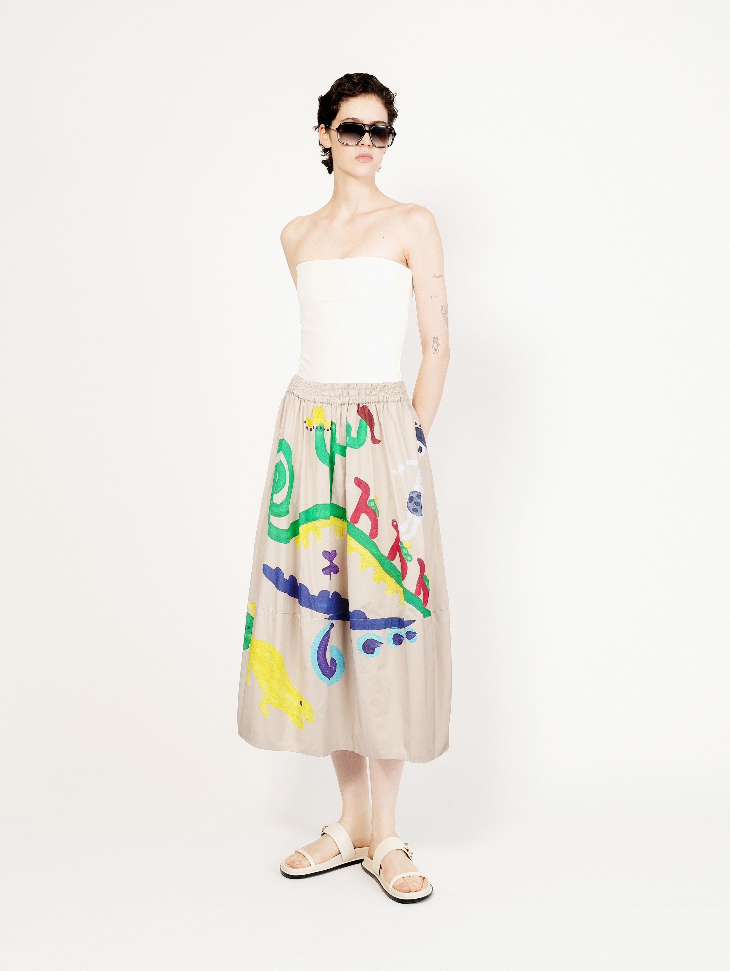 Talking Walls juju mezcal A-line midi skirt mezcal