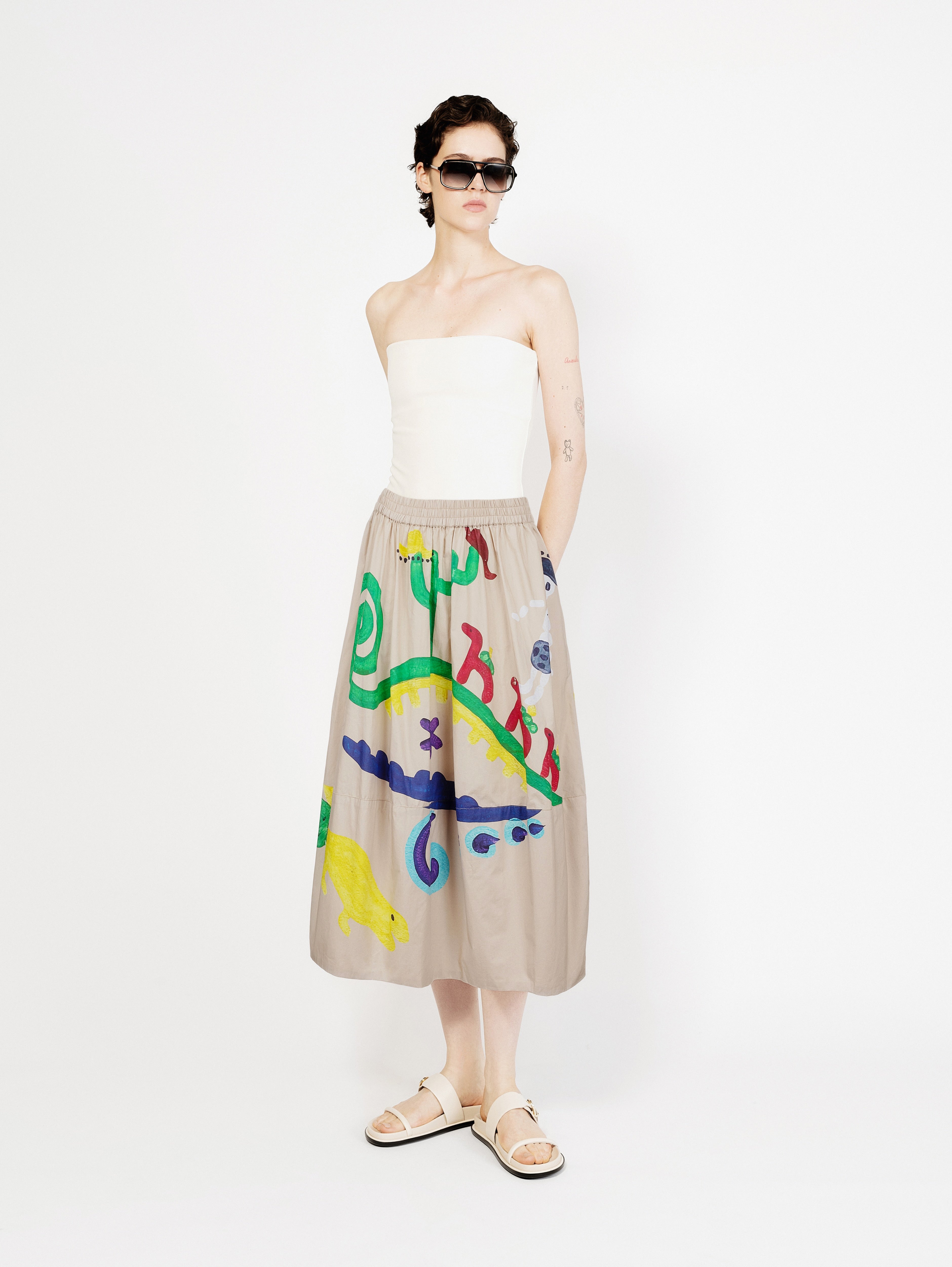 Talking Walls juju mezcal A-line midi skirt mezcal