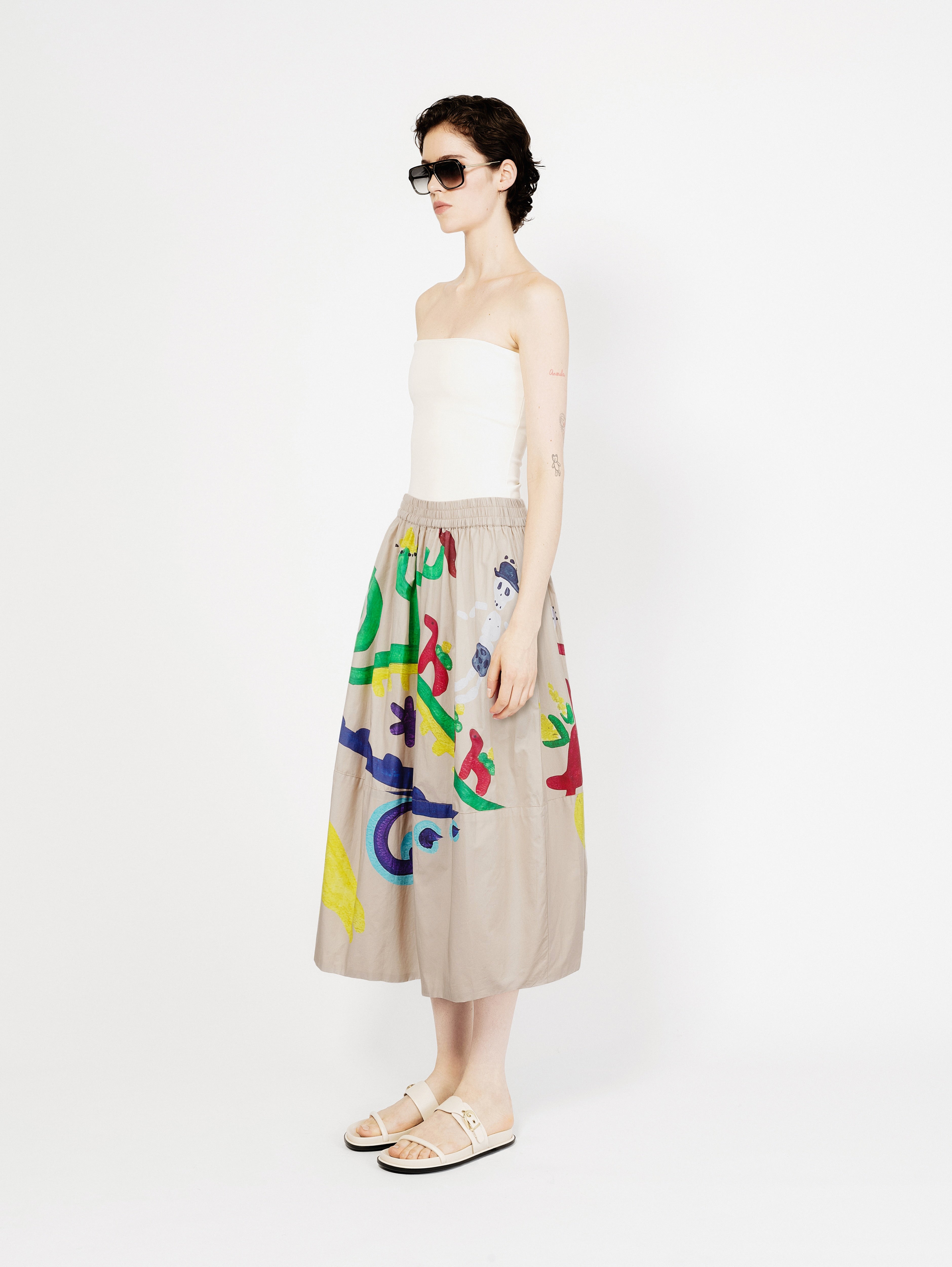 Talking Walls juju mezcal A-line midi skirt mezcal