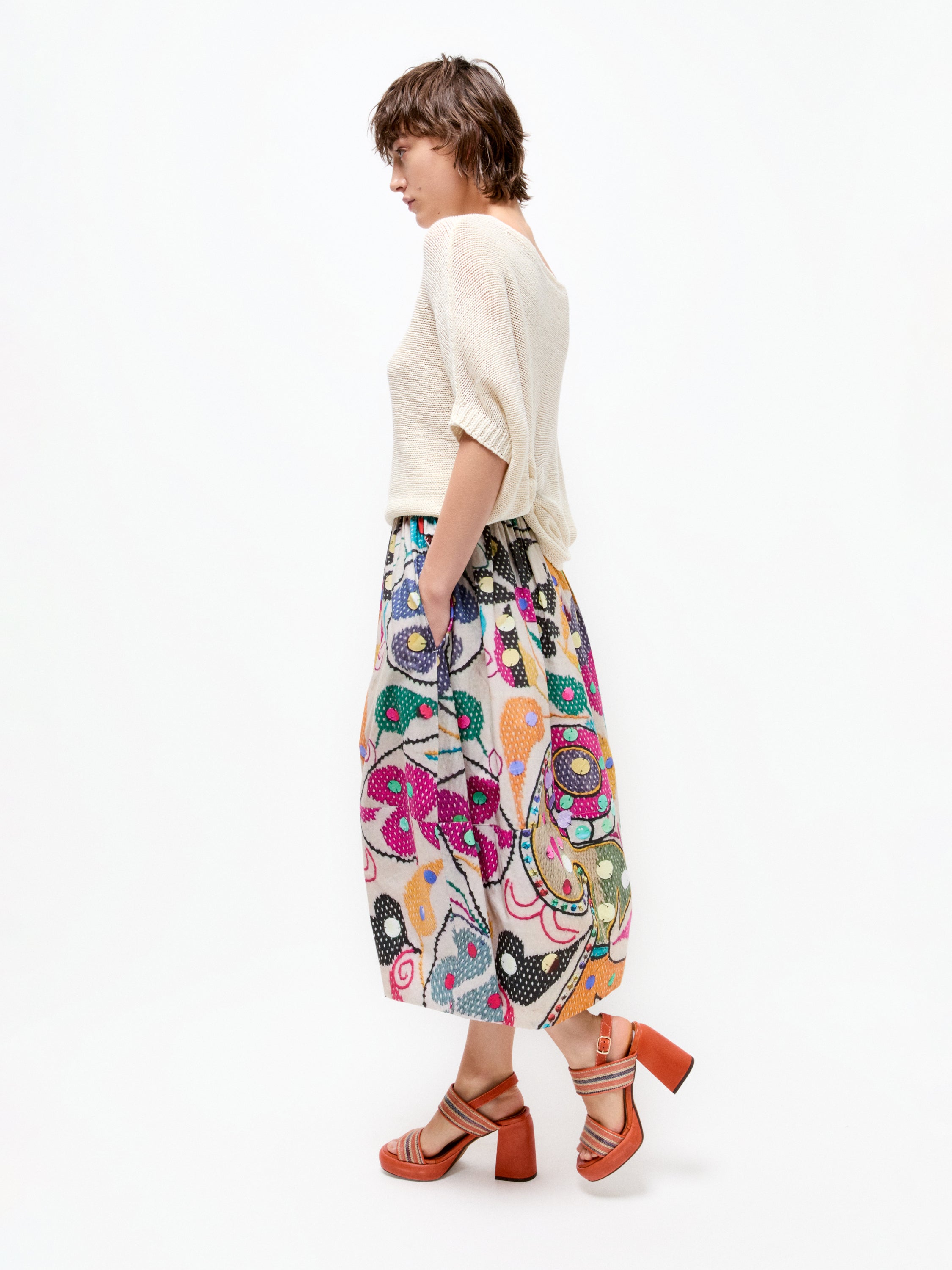 Talking Walls juju paillette A-line midi skirt paillette