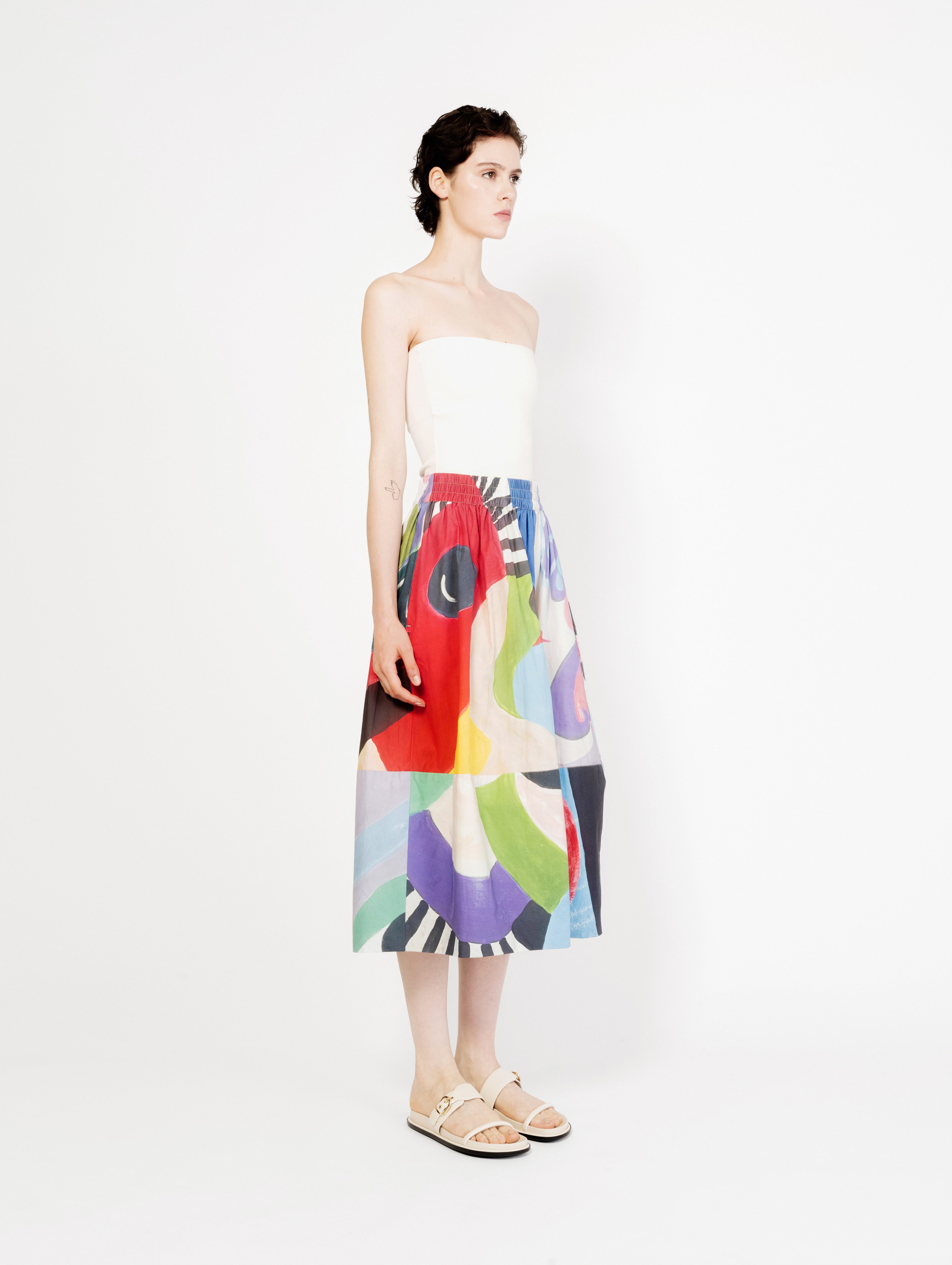Talking Walls juju ultra brite A-line midi skirt ultra brite