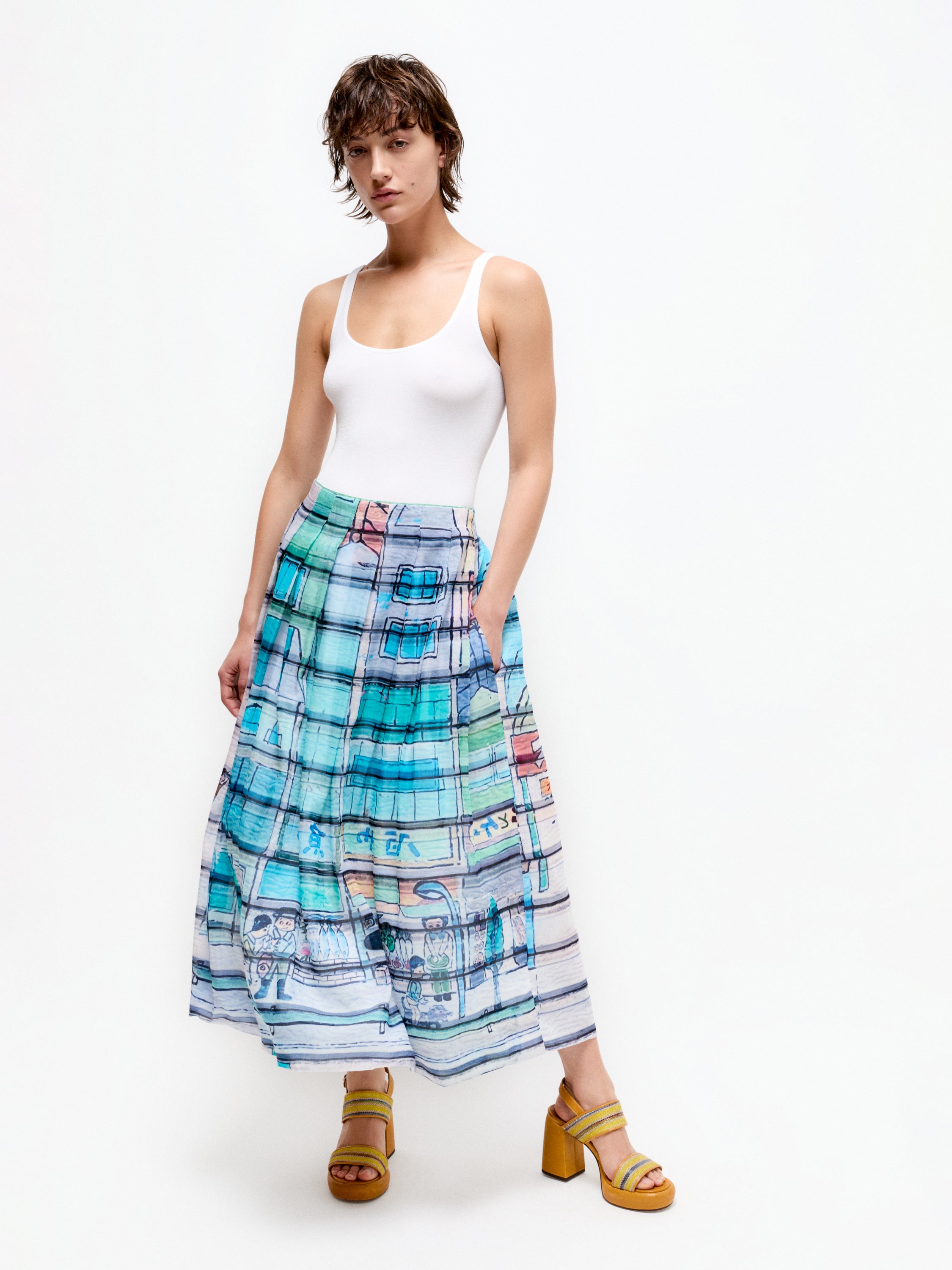 Talking Walls lily busstop pleated long skirt busstop