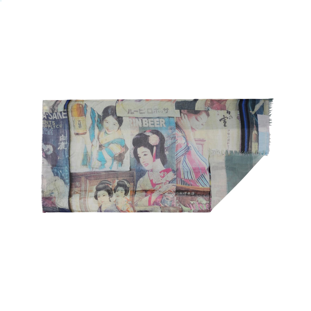 Talking Walls luna double face double face rectangular scarf saké rain