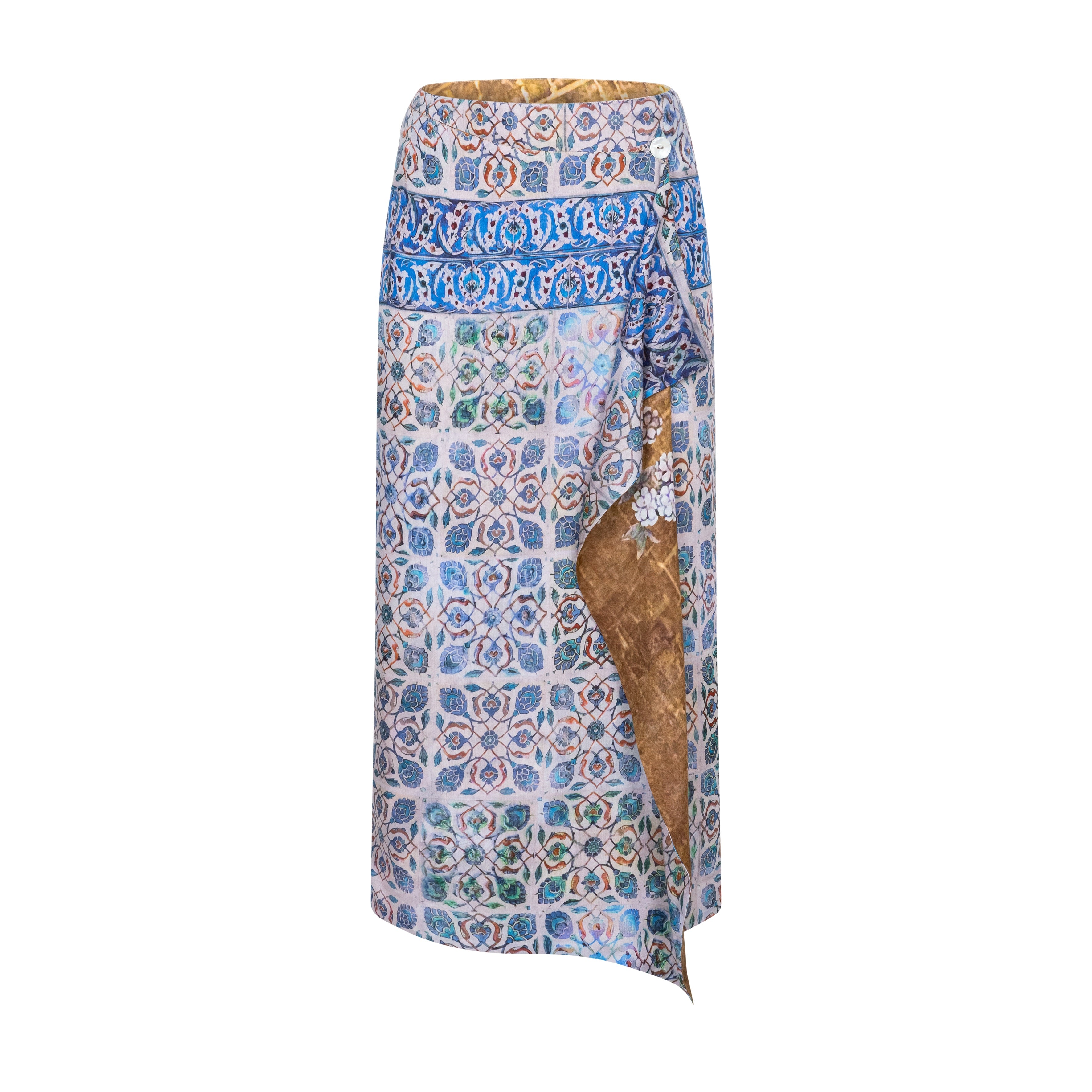 Talking Walls zoé hana cobalt midi double sided reversible wrap skirt hana cobalt