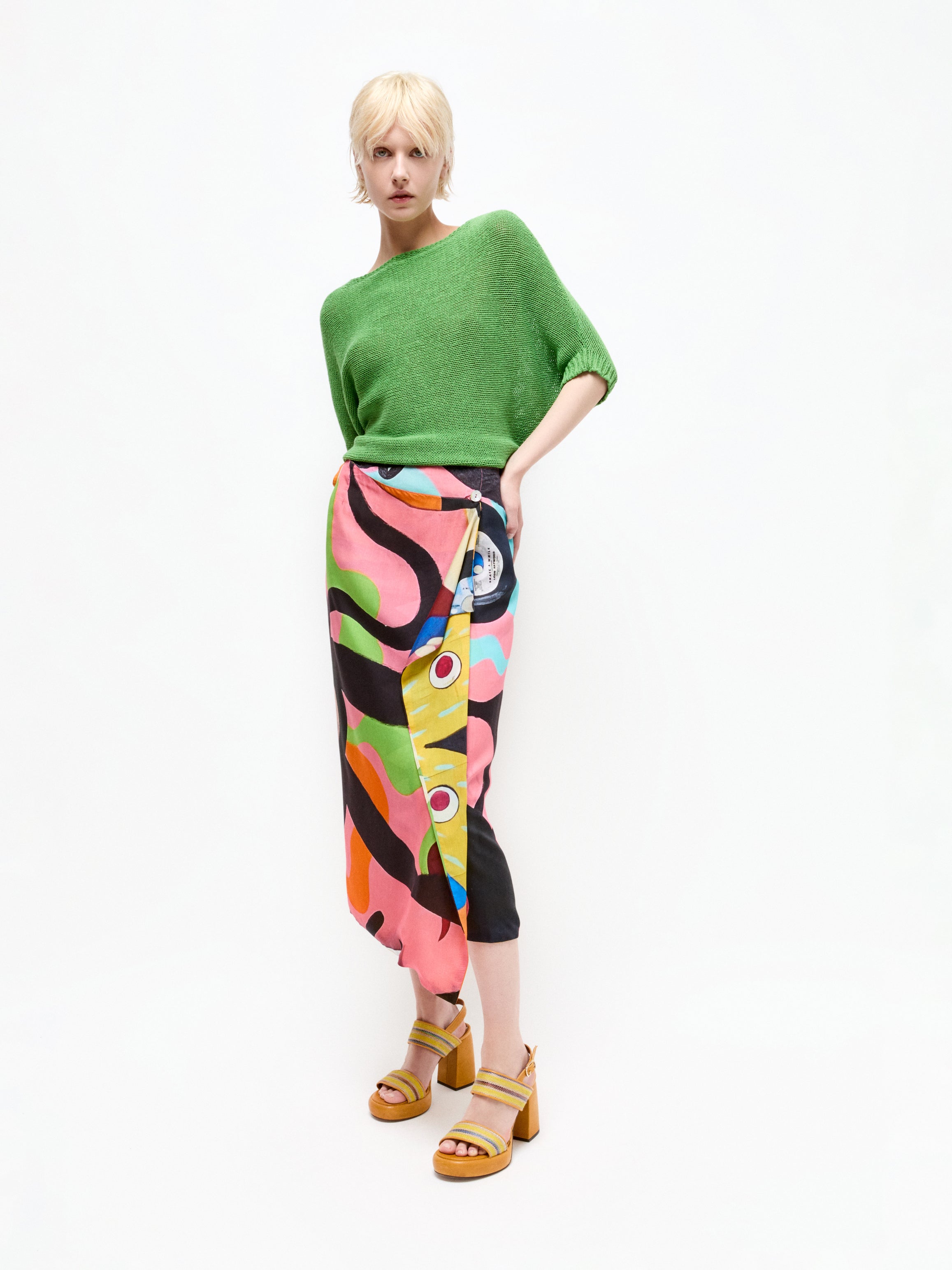 Talking Walls zoé monster Midi double sided, reversible wrap skirt monster
