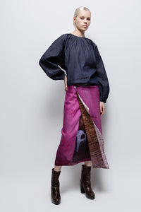 Talking Walls zoé straw midi double sided reversible wrap skirt