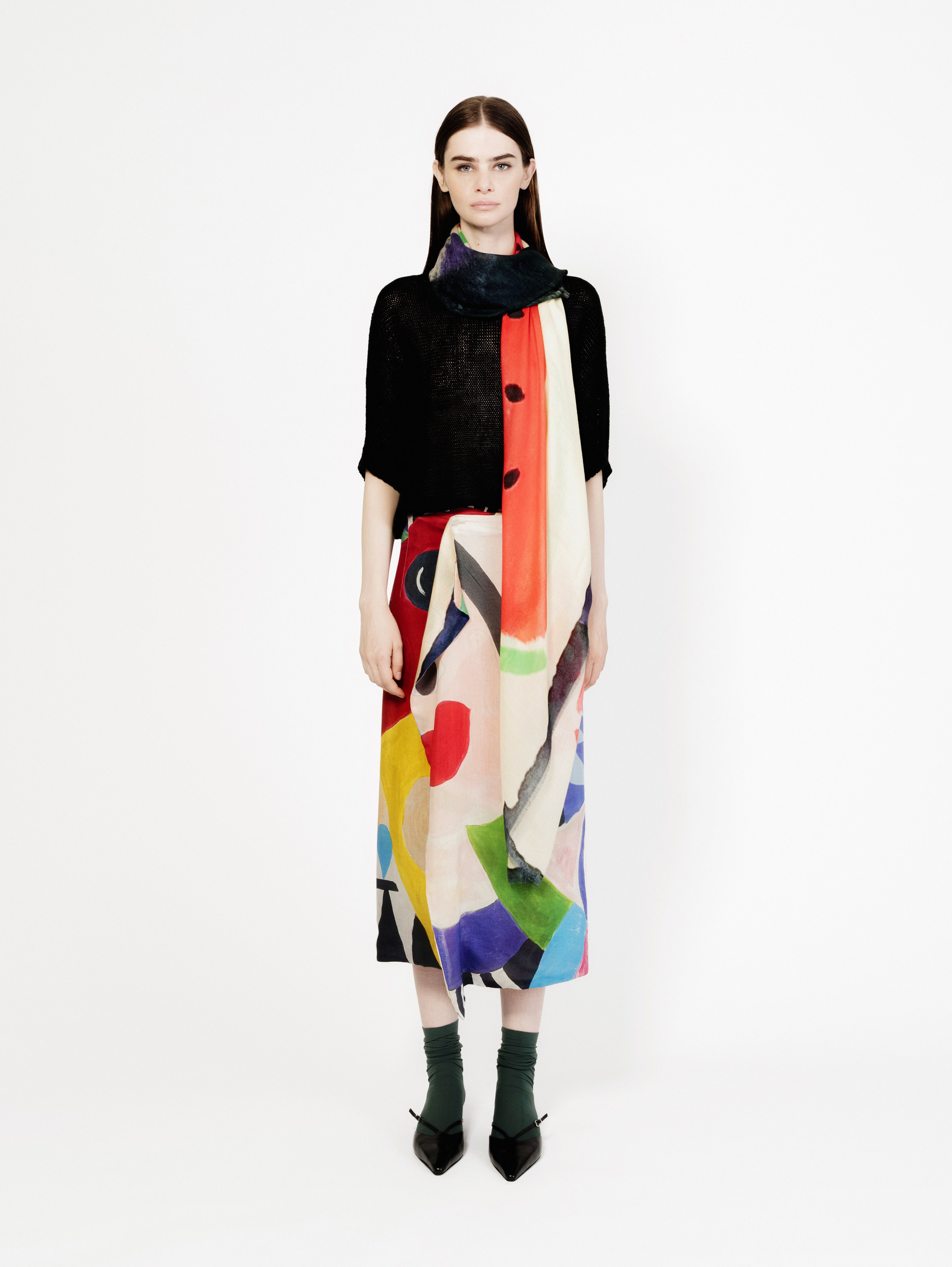 Talking Walls zoé ultra brite Midi double sided, reversible wrap skirt ultra brite